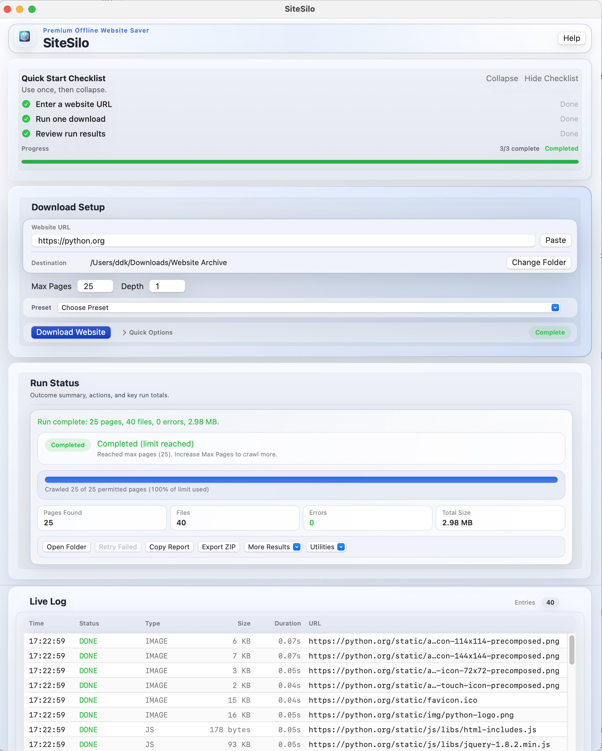 SiteSilo quick start checklist